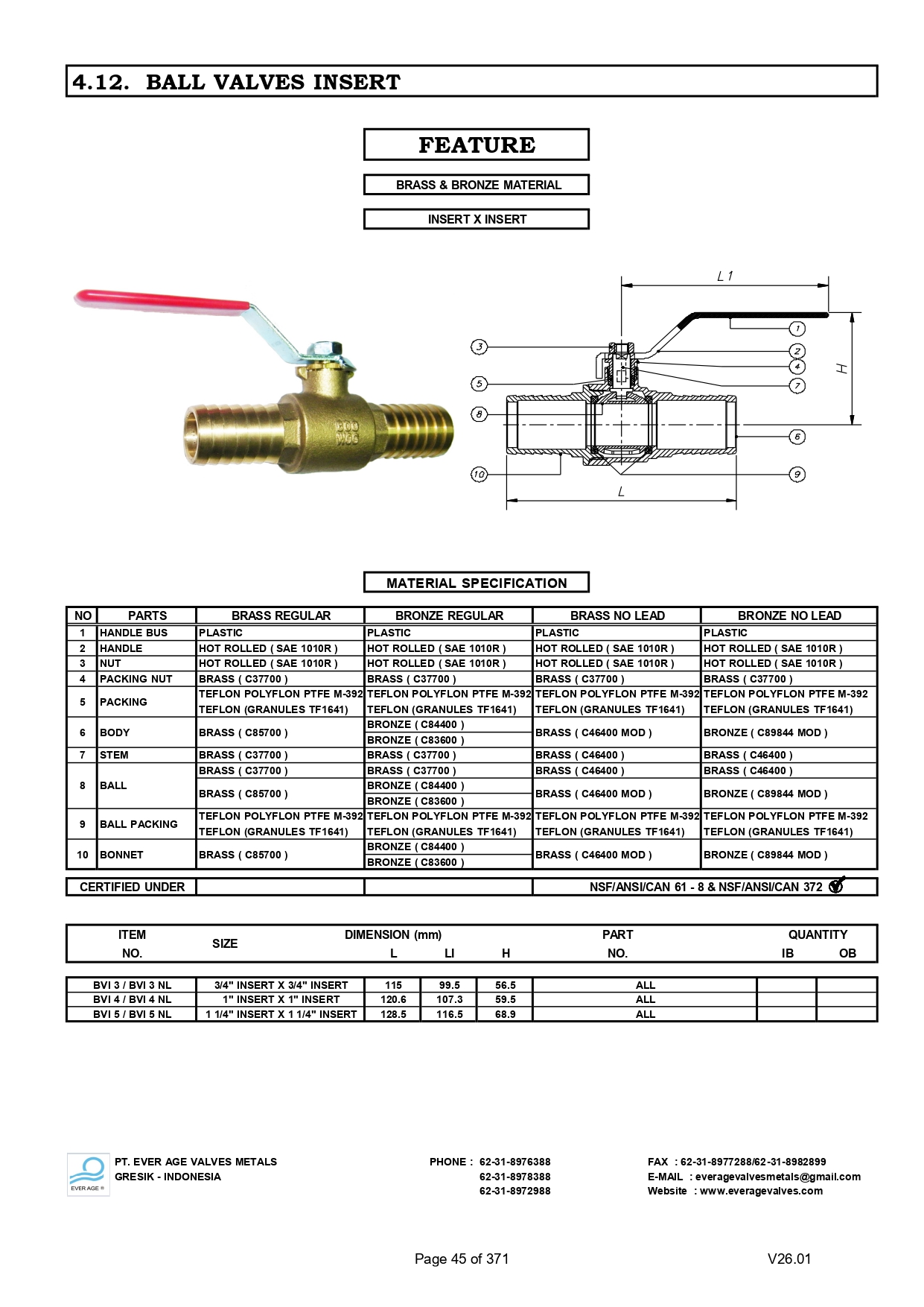 BALL VALVES INSERT - BVI 3 - BVI 5